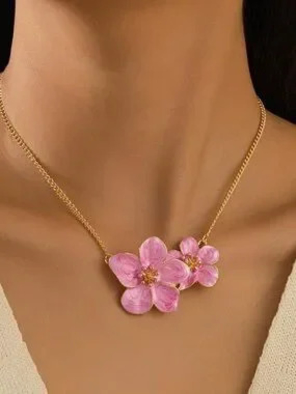 Anthropologie Gold Chain Pink Floral Necklace